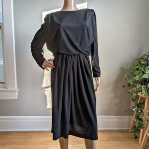 Vintage 1980s Leslie Fay Black Midi Dress Cocktail Size 12